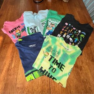 Boys Video Game T-Shirt Bundle of 6- Size L (10-12)- Minecraft